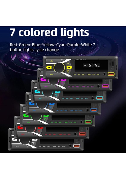 Tek Din Araç Stereo Radyo, Araç Mp3 Radyo Çalar, 7 Renkli Aydınlatma, Tf Kart Desteği USB Aux Girişi, LCD Ekran, Bluetooth Bağlantısı Araç Stereo Alıcısı (Yurt Dışından)