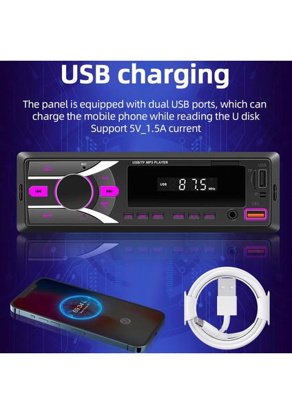 Tek Din Araç Stereo Radyo, Araç Mp3 Radyo Çalar, 7 Renkli Aydınlatma, Tf Kart Desteği USB Aux Girişi, LCD Ekran, Bluetooth Bağlantısı Araç Stereo Alıcısı (Yurt Dışından)