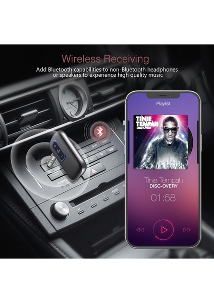 Araç Için Aux Bluetooth Adaptörü, Araç Için Bluetooth 5.0 Alıcısı, Eller Serbest Arama Özellikli Kablosuz Bluetooth Adaptörü, Çift Bağlantı, C Tipi Şarj Bağlantı Noktası, Araç Ses (Yurt Dışından)