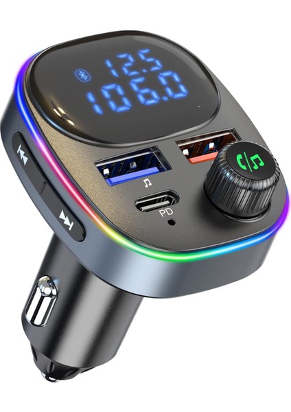 Araba Için Bluetooth Fm Verici Bluetooth 5.0 Fm Radyo Verici 38W Pd ve Qc3.0 Çift USB Şarj Bluetooth Araç Adaptörü Eller Serbest Arama Desteği USB Sürücüsü ile Araç Mp3 Çalar (Yurt Dışından)