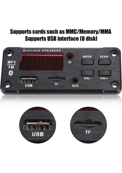 USB Mp3 Dekoder Kartı, Araç Hoparlörü Bluetooth5.0 Mp3 Renkli Ekran Kod Çözme Modülü ile Çift Kod Çözme Kartı (Yurt Dışından)