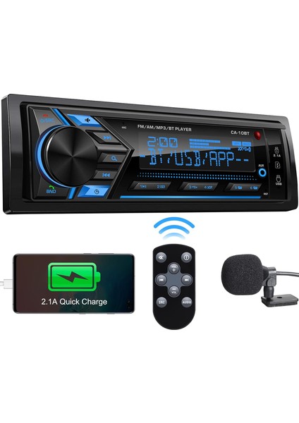 Bluetooth Araç Stereosu Deniz Radyosu: Tek Din LCD Ekran Ses - Fm/am Radyolu Multimedya Mp3 Çalar | Çift Usb/sd Kart/aux Girişi | 2,1A Hızlı Şarj | Uygulama Kontrolü | Ir Uzaktan K (Yurt Dışından)