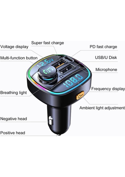 Araba Mp3 Adaptörü Evrensel Akıllı Pratik Qc3.0 Pd Akıllı Araba Müzik Çalar C22 (Yurt Dışından)