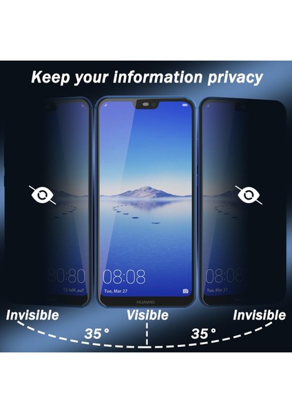 Huawei P20 Lite Uyumlu Hayalet Ekran Koruyucu Cam 5d Privacy Yandan Görünmez Gizlilik Sağlayan Ekran Koruyucu Camı Tam Kaplar