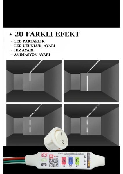 Anahtarlı Akışkan Kayar Şerit LED Sistemi / 12 Volt / 20 Efekt