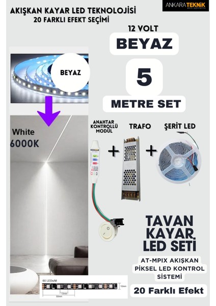 Anahtarlı Akışkan Kayar Şerit LED Sistemi / 12 Volt / 20 Efekt