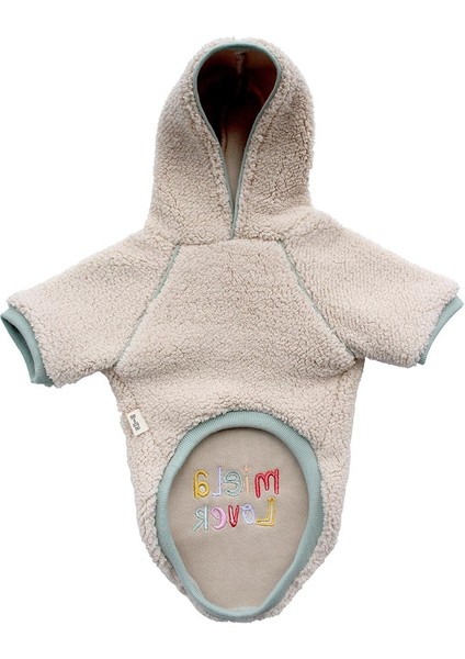 Kapüşonlu Peluş Köpek Sweatshirt Bej