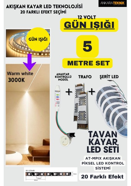 Anahtarlı Akışkan Kayar Şerit LED Sistemi / 12 Volt / 20 Efekt