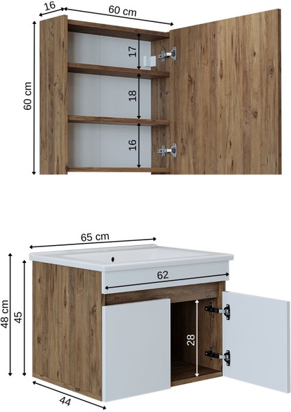 '' Lavabolu '' Atlantik-Beyaz Mat Mdf 65 cm Banyo Alt Dolap + Aynalı Üst Dolap fiyatları