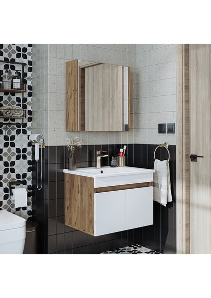 '' Lavabolu '' Atlantik-Beyaz Mat Mdf 65 cm Banyo Alt Dolap + Aynalı Üst Dolap fırsatları