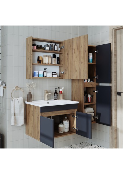 Lavabolu Atlantik - Antrasit Mat Mdf 65 cm Alt Dolap + Aynalı Üst Dolap + Boy Dolap indirimleri