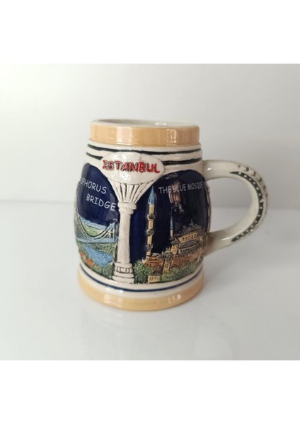 Seramik Kupa Bardak Istanbul Görselli Bira Meşrubat Su Bardağı Kulplu Hediye