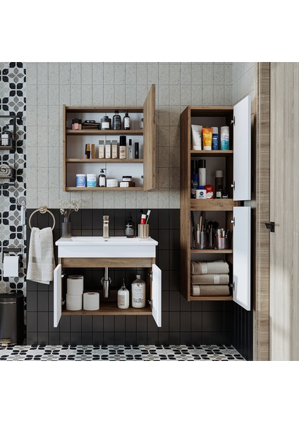 '' Lavabolu '' Atlantik-Beyaz Mat Mdf 65 cm Banyo Alt Dolap + Aynalı Üst Dolap + Boy Dolap modelleri