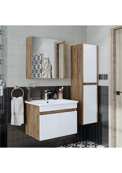 '' Lavabolu '' Atlantik-Beyaz Mat Mdf 65 cm Banyo Alt Dolap + Aynalı Üst Dolap + Boy Dolap fırsatları