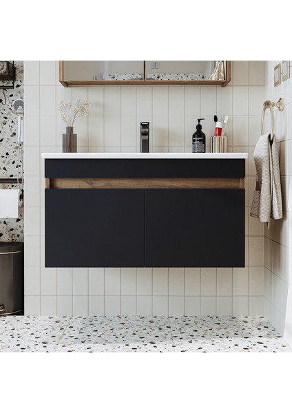 Lavabolu Atlantik - Antrasit Mat Mdf 85 cm Banyo Dolabı