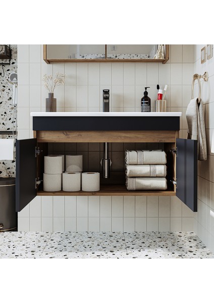 Lavabolu Atlantik - Antrasit Mat Mdf 85 cm Banyo Dolabı modelleri