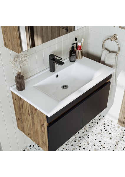 Lavabolu Atlantik - Antrasit Mat Mdf 85 cm Banyo Dolabı fırsatları