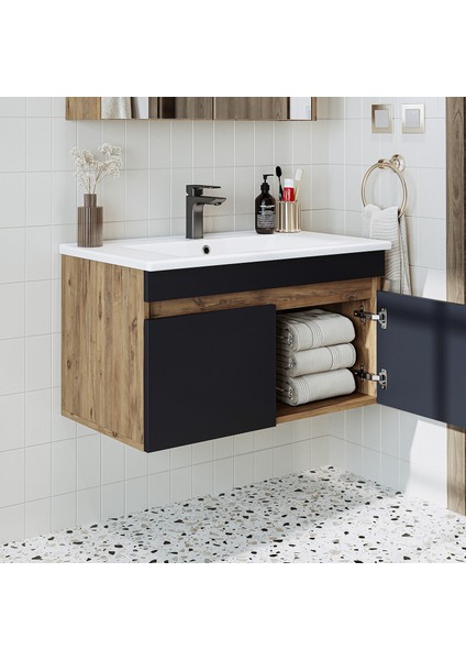 Lavabolu Atlantik - Antrasit Mat Mdf 85 cm Banyo Dolabı indirimleri
