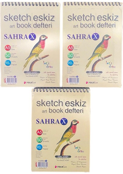 Eskiz Defteri 90 gr A5 50 Yaprak Spiralli Ivory Sketchbook 3'lü Set