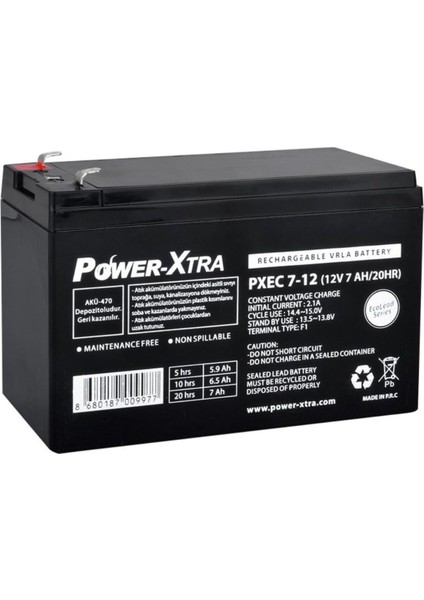 Ecolead 12V 7 Ah F1 Kuru Akü Pxec7-12