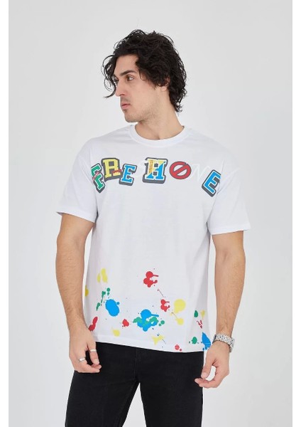 Erkek Baskılı Penye T-Shirt - Beyaz fırsatları