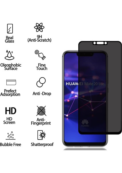 Huawei Mate 20 Lite Uyumlu Hayalet Ekran Koruyucu Cam 5d Privacy Yandan Görünmez Gizlilik Sağlayan Ekran Koruyucu Camı Tam Kaplar