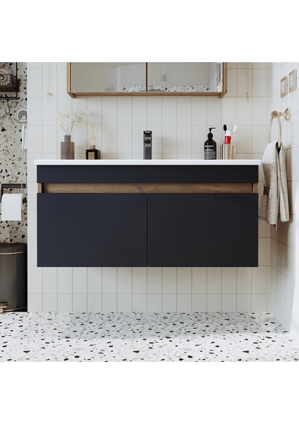 Lavabolu Atlantik- Antrasit Mat Mdf 100 cm Banyo Dolabı