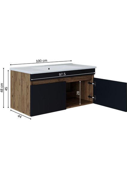 Lavabolu Atlantik- Antrasit Mat Mdf 100 cm Banyo Dolabı