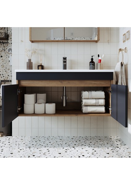 Lavabolu Atlantik- Antrasit Mat Mdf 100 cm Banyo Dolabı