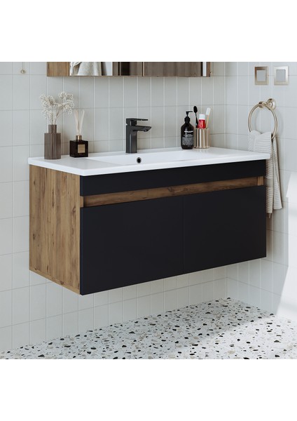 Lavabolu Atlantik- Antrasit Mat Mdf 100 cm Banyo Dolabı