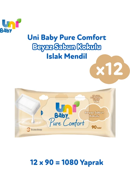 Uni Baby Pure Comfort Beyaz Sabun Kokulu Islak Mendil 12'li 1080 Yaprak