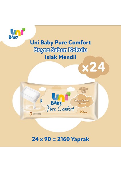 Uni Baby Pure Comfort Beyaz Sabun Kokulu Islak Mendil 24'lü 2160 Yaprak