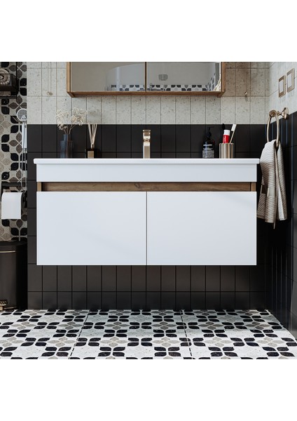 '' Lavabolu '' Atlantik-Beyaz Mat Mdf 100 cm Banyo Alt Dolabı