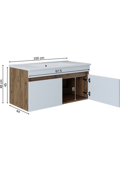 '' Lavabolu '' Atlantik-Beyaz Mat Mdf 100 cm Banyo Alt Dolabı fiyatları