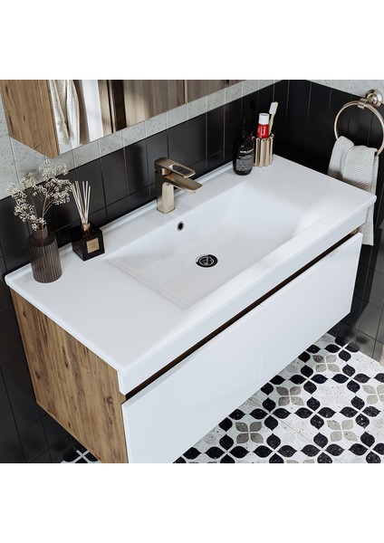 '' Lavabolu '' Atlantik-Beyaz Mat Mdf 100 cm Banyo Alt Dolabı modelleri