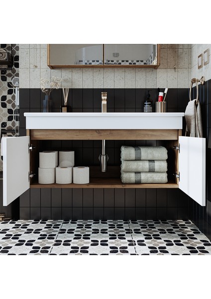 '' Lavabolu '' Atlantik-Beyaz Mat Mdf 100 cm Banyo Alt Dolabı fırsatları