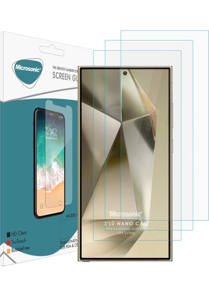 Samsung Galaxy S24 Ultra Screen Protector Nano Glass Cam Ekran Koruyucu (3`Lü Paket)