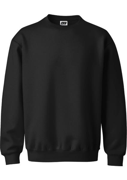 3 Iplik Şardonlu Kapüşonsuz Cepsiz Baskısız Kazak Sweatshirt