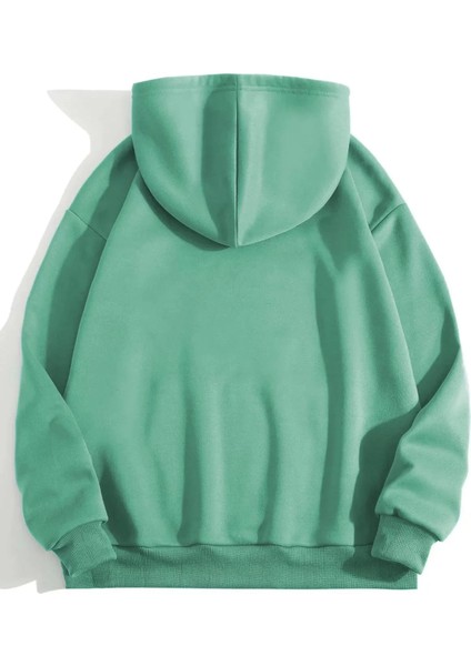 Erkek Düz Kapüşonlu Sweat - Mint Yeşili