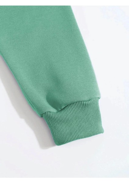 Erkek Düz Kapüşonlu Sweat - Mint Yeşili