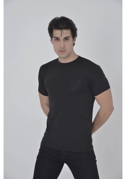 TeksAs Giyim Erkek File Cepli Slim Fit T-Shirt - Siyah