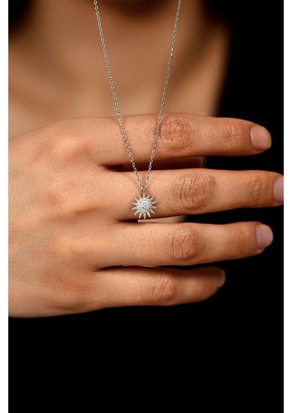 Zirkon Taşlı Rodyum Güneş Minimal Gümüş Kolye fiyatları