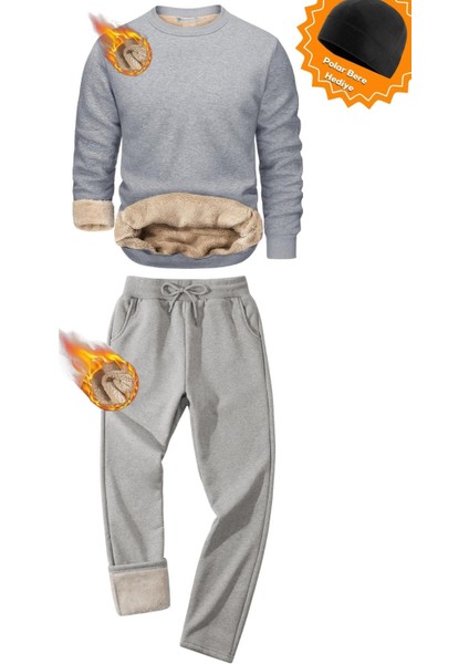 Erkek Ultra Termal Sherpa Astarlı Bisiklet Yaka Normal Paça Eşofman Takımı