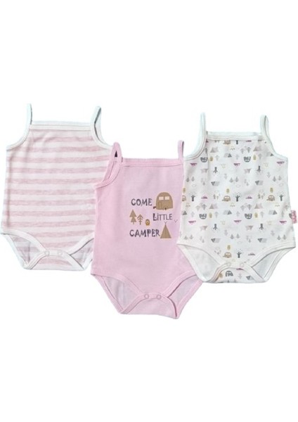 13040 Kız Bebek Üçlü Desenli Pembe Body Set