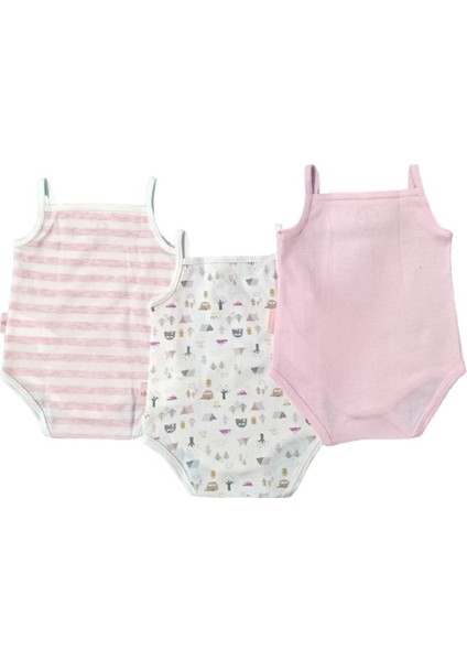 13040 Kız Bebek Üçlü Desenli Pembe Body Set