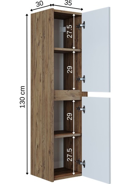 Banos Banyo Roomart Bd2 Ayaksız 2 Kapaklı Ahşap-Mat Beyaz 130 x 35 cm Banyo Boy Dolabı BANOS1755