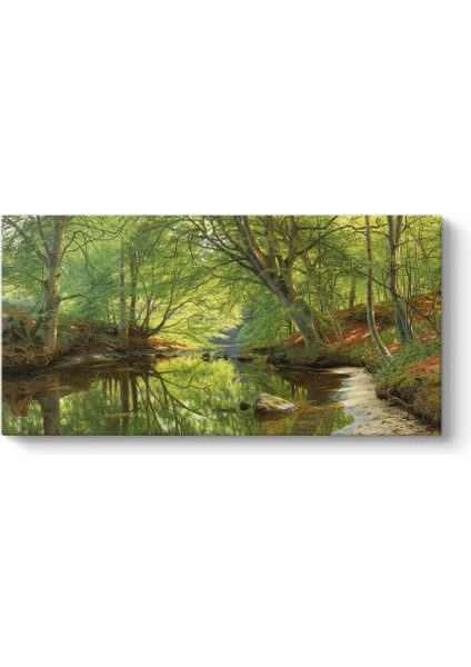 Peder Mork Monsted - Sunset Over A Forest Lake Kanvas Tablo