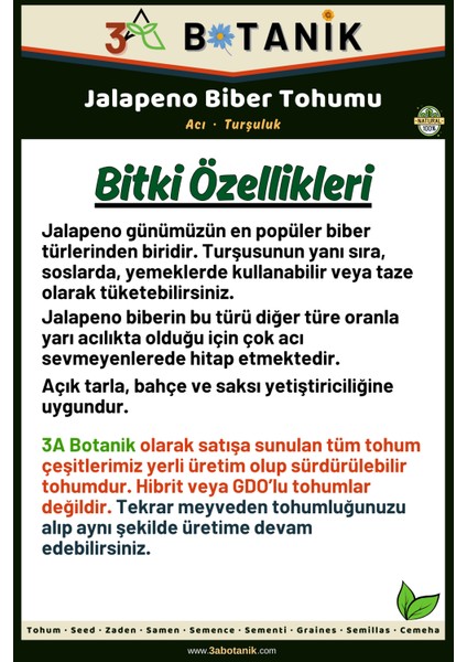 Jalapeno Biber Tohumu, Yerli ve Sürdürülebilir Tohum, 1 Gram Biber Tohumu