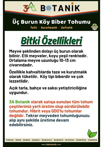 Üç Burun Köy Biber Tohumu, Yerli ve Sürdürülebilir Tohum, 5 Gram Biber Tohumu fiyatları