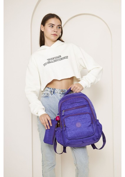 Orijinal Suya Dayanıklı Krinkıl Kumaş Büyük Boy 2'li Suluk Bölmeli Okul Çantası ( Günlük, Kolej) fiyatları